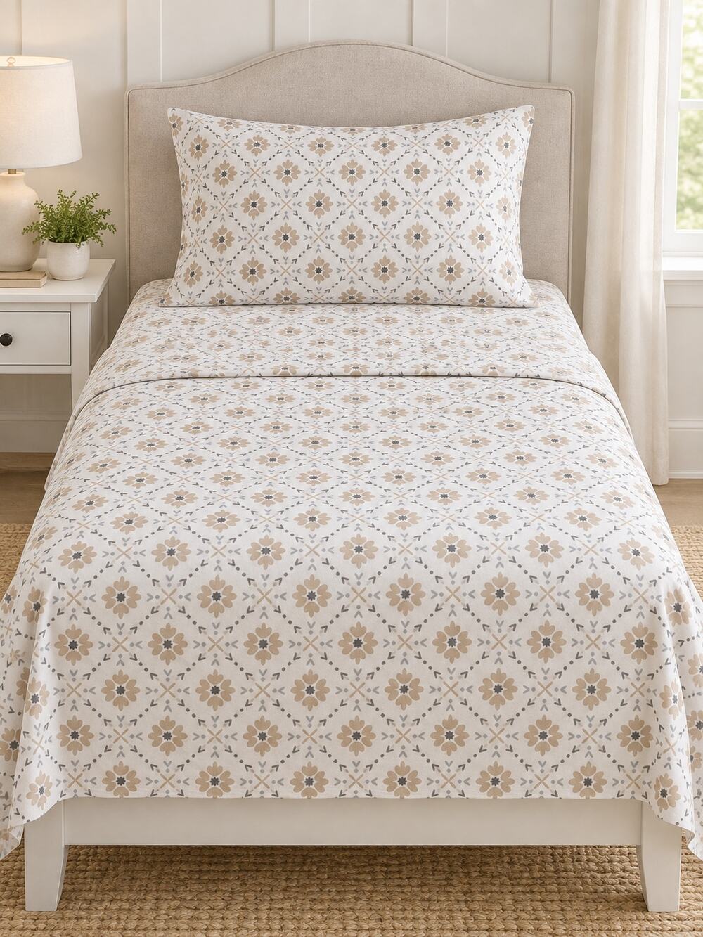 South Point Twin/Twin XL 4-Piece Beige Gray Floral Sheet Set NWT